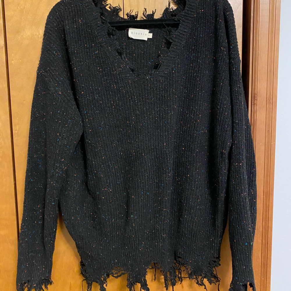 Black with speckled colors distressed sweater